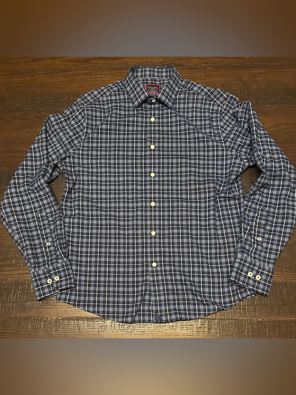 UNTUCKit Men’s Casual Button Down Shirt Blue Plaid Long Sleeve Size Medium